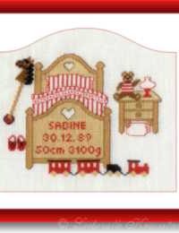 Stickpackung - Kinderbett, rosa-rot