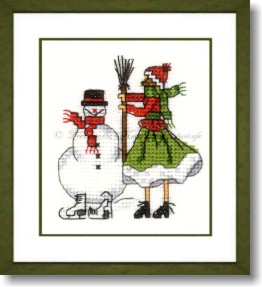 Stickpackung - Mädchen mit Schneemann, rot