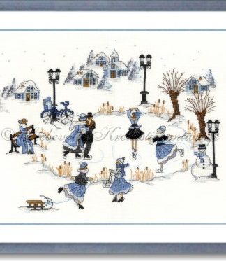 Stickpackung - Winterzeit am Dorfteich blau