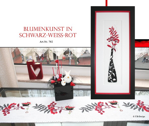 Blumenkunst in schwarz-weiß-rot