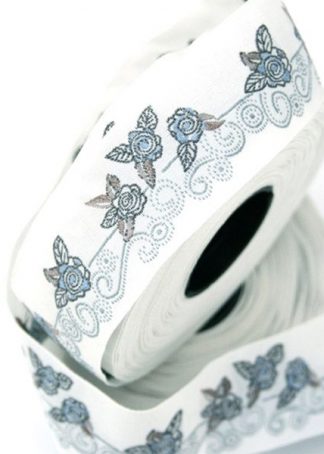 Rosenornament weiß-blau 3 cm breit