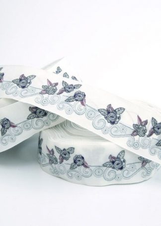Rosenornament weiß-violett 3 cm breit