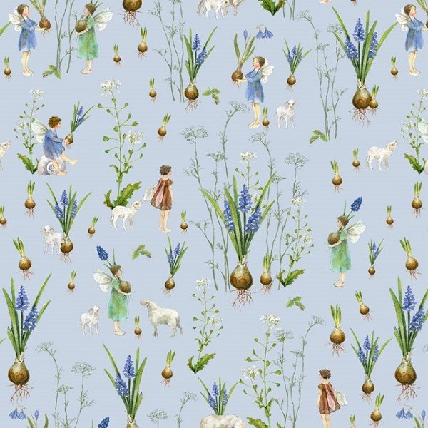 Frühlingselfen, blau - Baumwollstoff