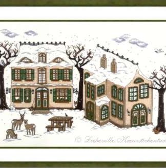 Häuser und Tiere im Winter - Stickpackung