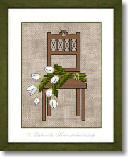 Stuhl mit weißen Tulpen